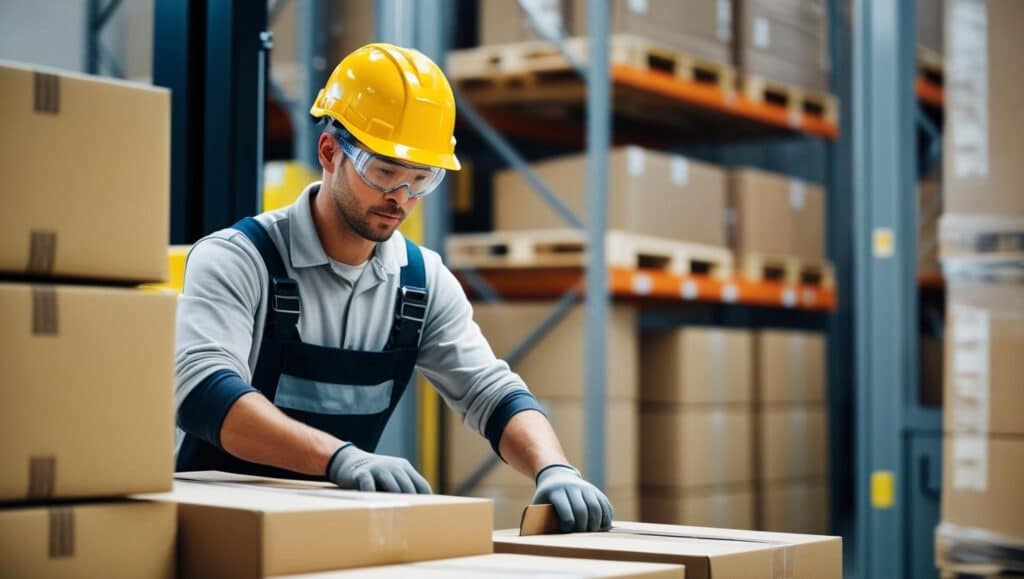Warehouse worker wearing PPE.
