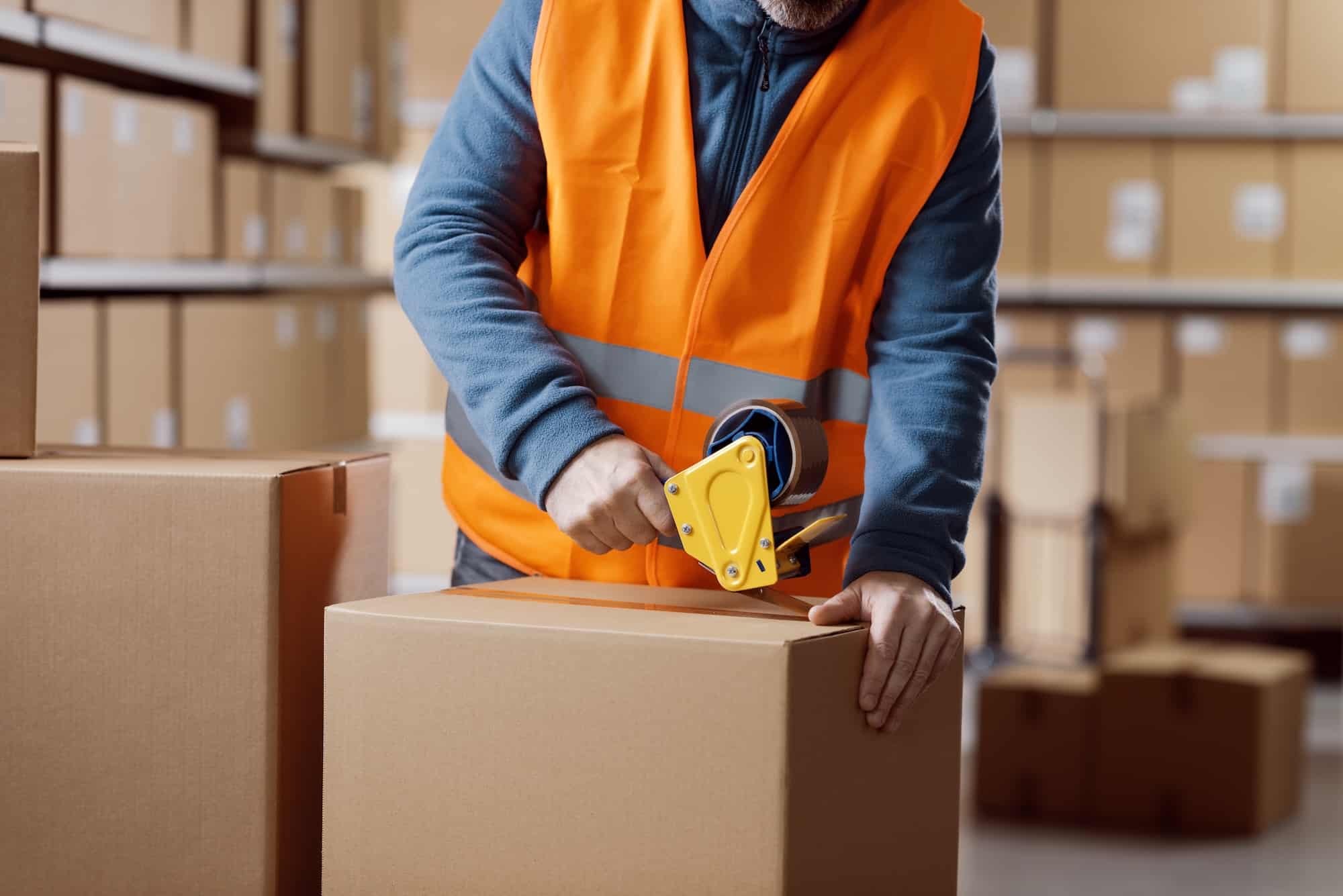 Warehouse packer sealing a delivery