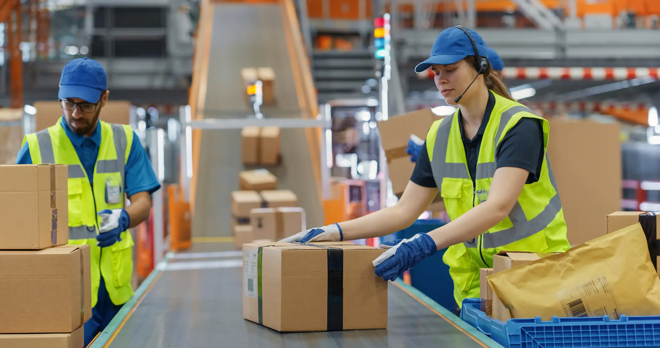 Warehouse worker labeling a box